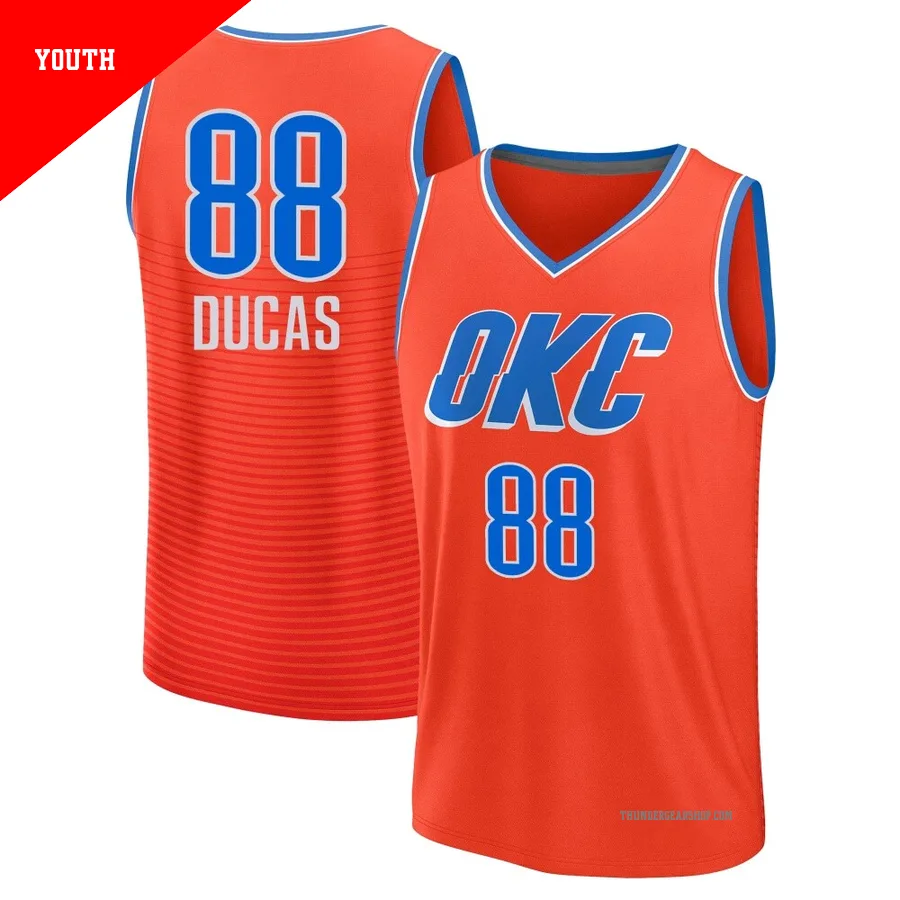 Alex Ducas ＃88 Oklahoma City Thunder 2024/25 Youth Fanatics Fast Break Orange Statement Edition Jersey
