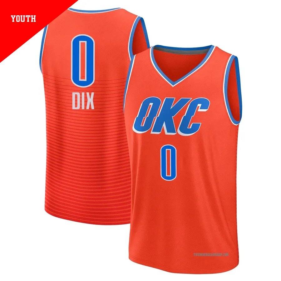 Josh Dix ＃0 Oklahoma City Thunder 2024/25 Youth Fanatics Fast Break Orange Statement Edition Jersey