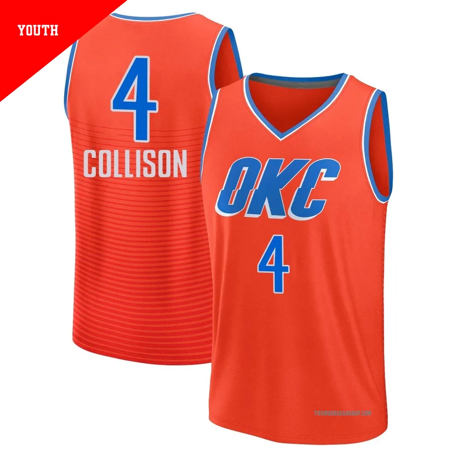 Nick Collison ＃4 Oklahoma City Thunder 2024/25 Youth Fanatics Fast Break Orange Statement Edition Jersey