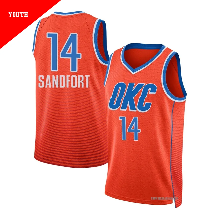 Payton Sandfort ＃14 Oklahoma City Thunder Swingman 2024/25 Youth Orange Statement Edition Jersey