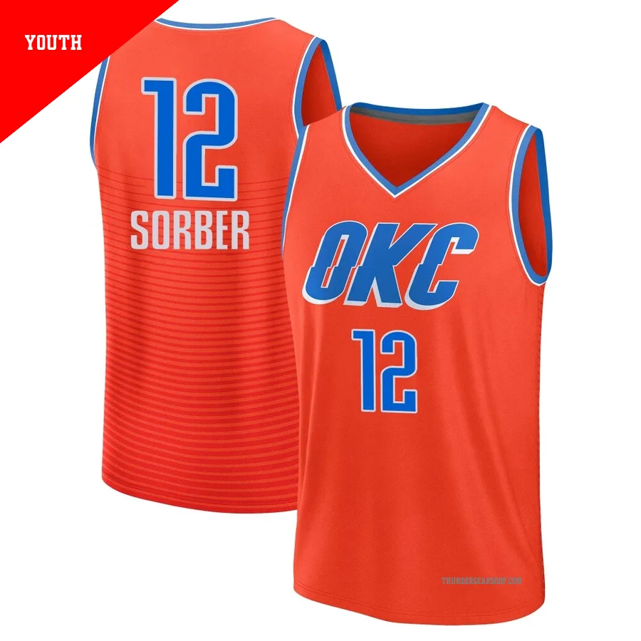 Thomas Sorber ＃12 Oklahoma City Thunder 2024/25 Youth Fanatics Fast Break Orange Statement Edition Jersey